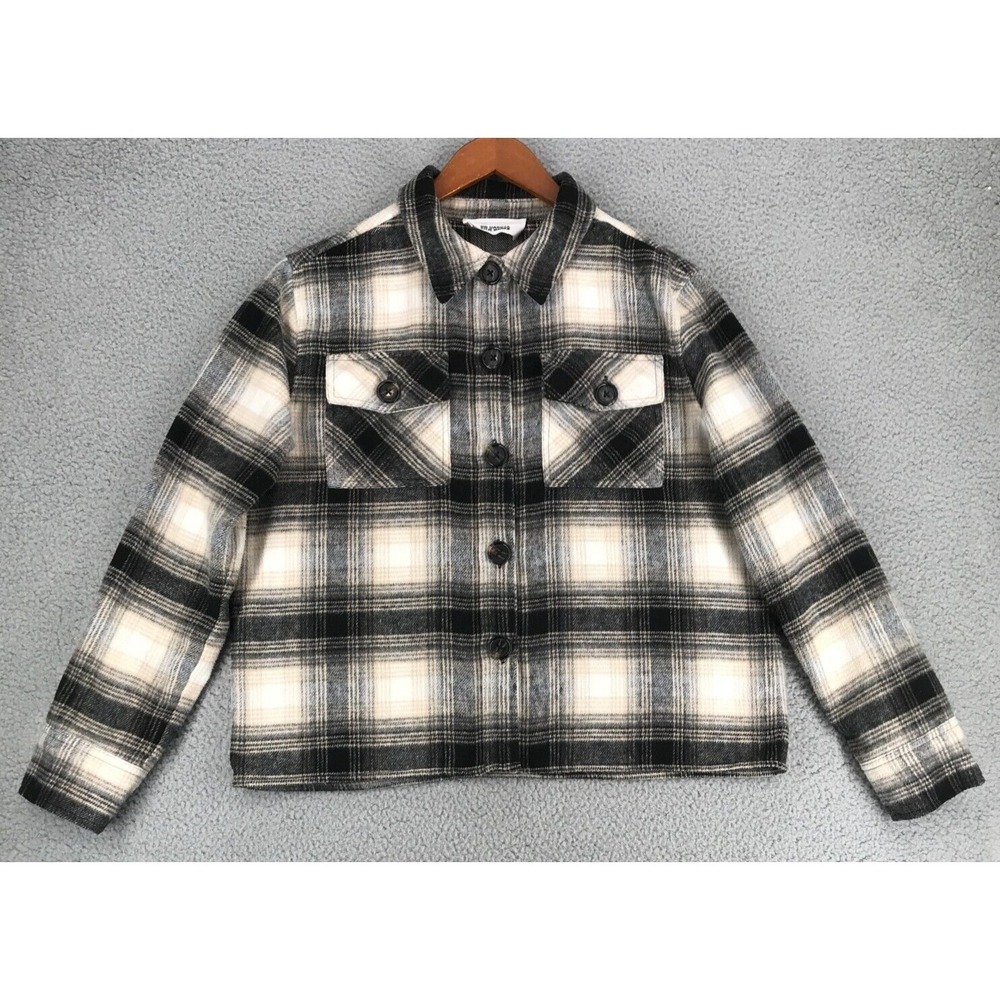 BB Dakota Steve Madden‎ Boxy Flannel Shacket Women Size M Black White Plaid